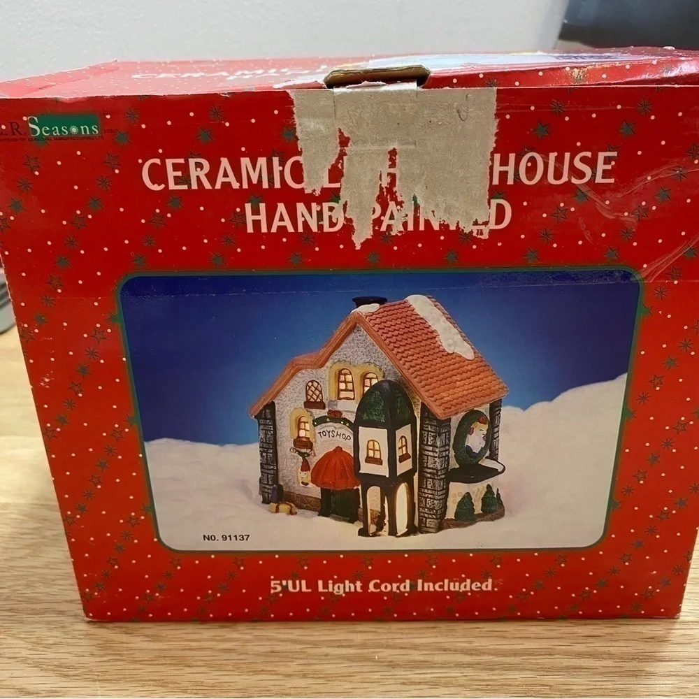 Vintage Ceramic Hand Painted Toy Shop Lighted Christmas Village House